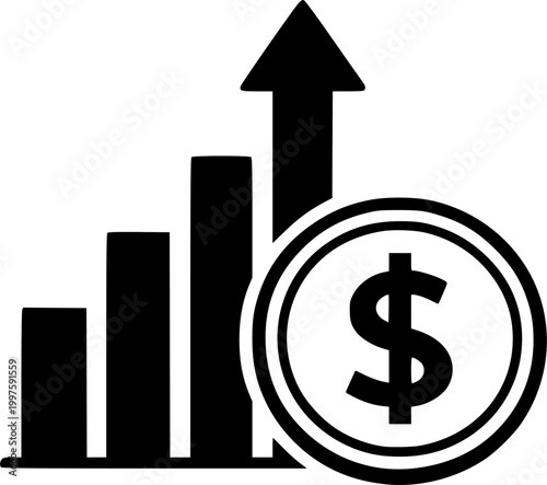 Business Growth Bar Chart with Dollar Profit Increase Vector Icon
