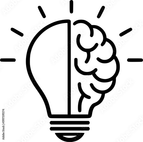 Creative Brain Lightbulb Idea Thinking Innovation Vector Icon
