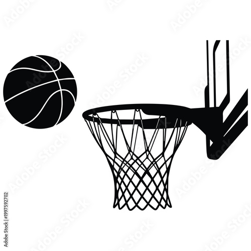  Basketball ball going into the hoop silhouette icon for sports and training logo