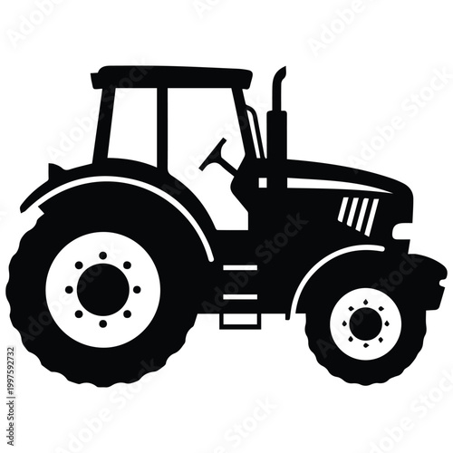 Farm tractor silhouette icon for agricultural machine and farming equipment