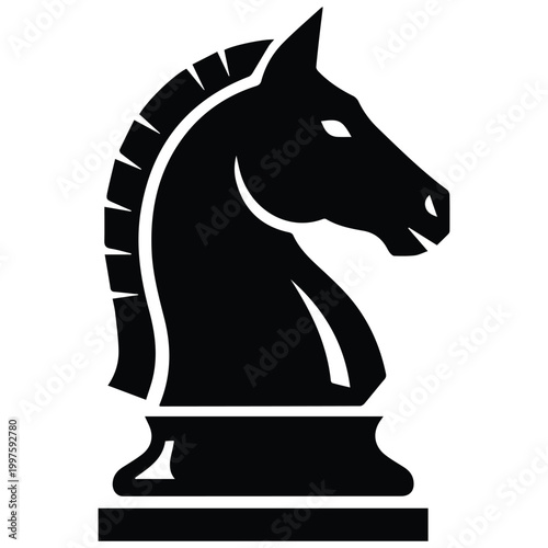 Chess knight piece silhouette icon for strategy game and competition logo