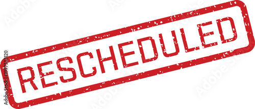Rescheduled stamp a red ink impression on white background