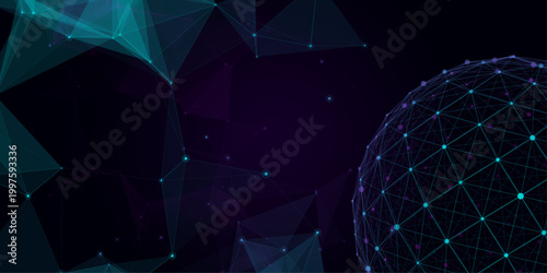 Abstract dark blue plexus network connection sphere background. This intricate digital geometric wireframe globe integrates seamlessly into advanced technological and scientific cyberspace layouts.