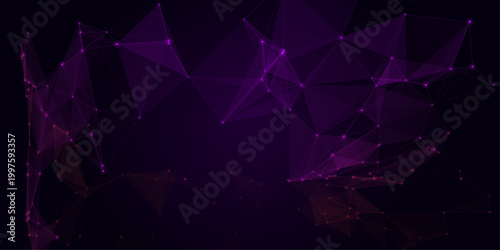 Abstract dark purple plexus network connection texture background. This futuristic geometric dot and line mesh constructs a highly elegant cyber template for advanced digital communications.