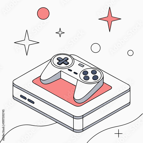 Video game controller on a console with stars