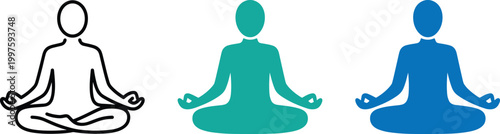 Meditation Yoga Pose Lotus Calm Silhouette Icons Vector