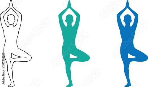 Tree Yoga Pose Balance Meditation Silhouette Vector
