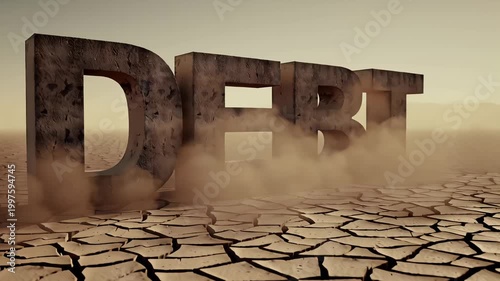 Debt letter cement block cracking ground, Mortgage Bankruptcy Crisis, Economic Recession, Loan Money Expense Stress Cartoon