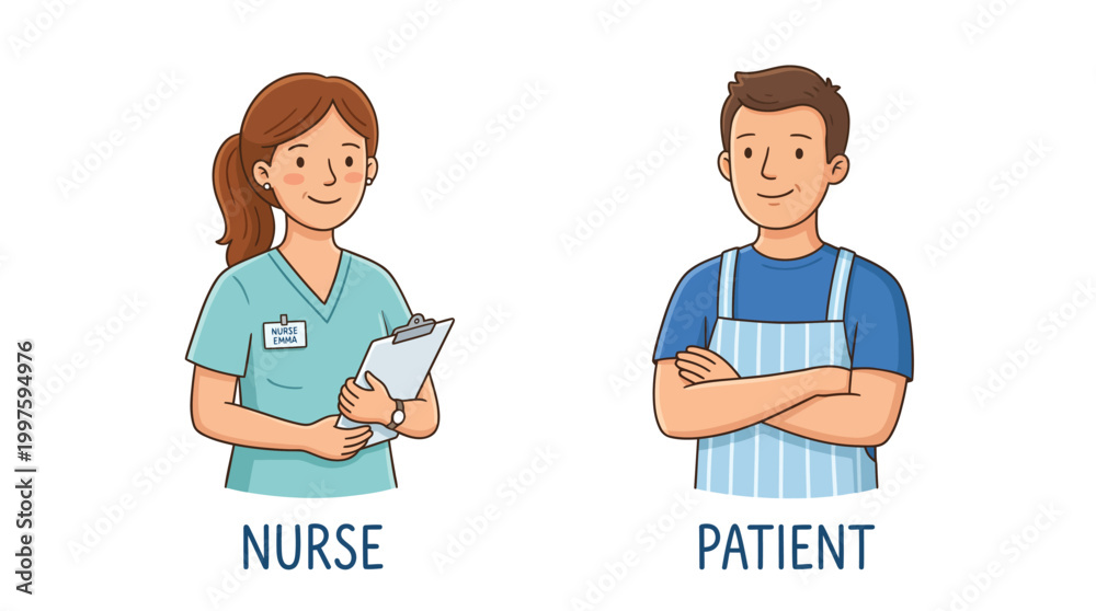 Fototapeta premium Nurse and patient cartoon characters Vector