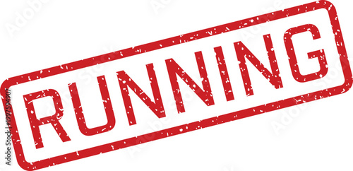 Red rubber stamp with the word 'running' isolated on white background