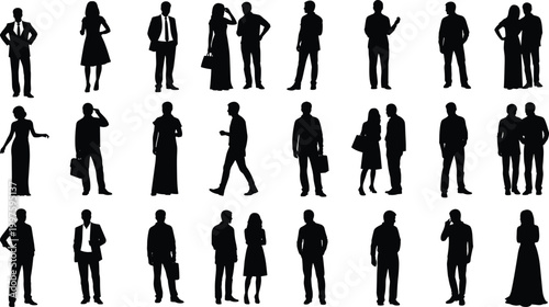 Large Collection Of Diverse People Silhouettes Featuring Men And Women In Casual And Business Attire Standing Walking And Talking Isolated
