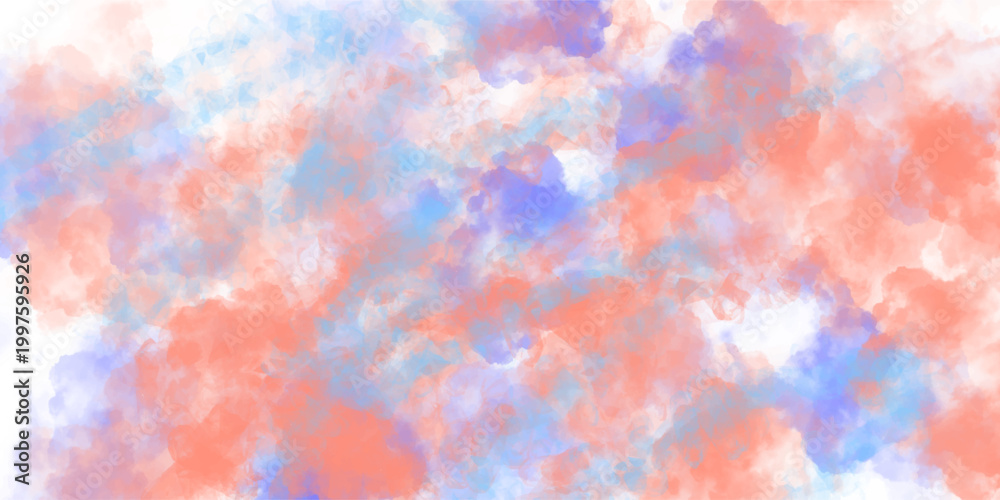Fototapeta premium Soft pastel pink, blue, and orange abstract watercolor cloud texture, light delicate paint dab background, minimal fluffy brush stroke graphic resource for warm, elegant layouts and landing pages