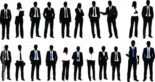 Professional Business People Silhouettes Collection Featuring Corporate Teams Male And Female Executives In Suits Standing Isolated On White Background Set