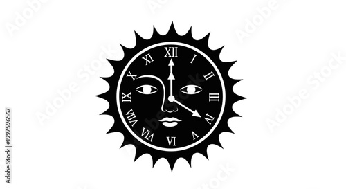 A surreal clock face with a human face.