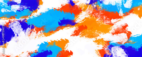 Fotografie Colorful blue cyan and orange abstract thick paint dab texture, messy acrylic bl