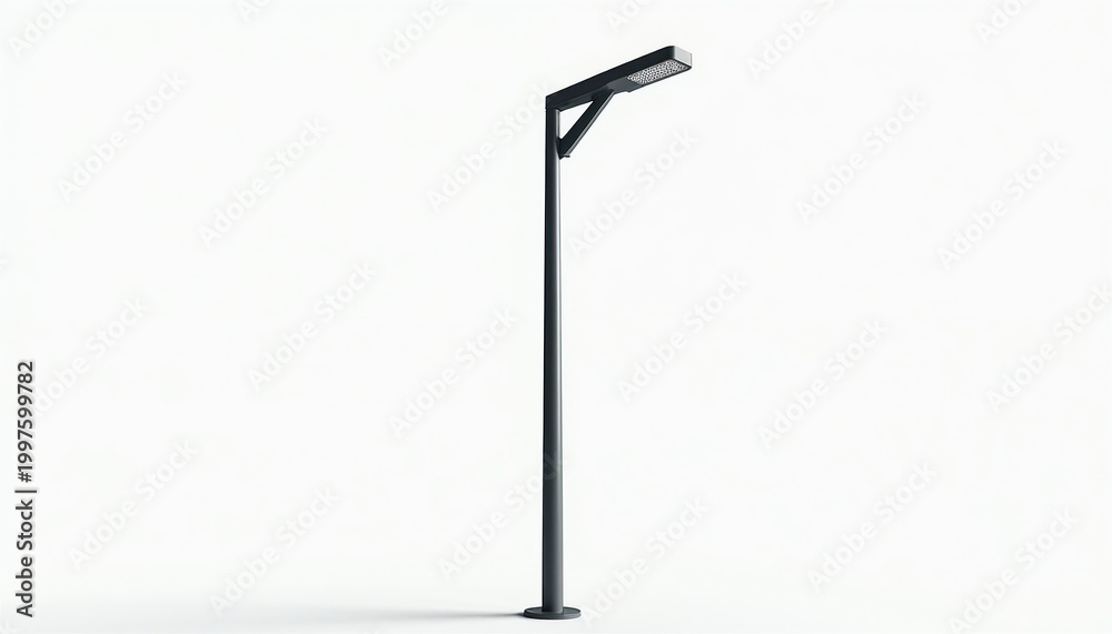 Obraz premium Modern street lamp stands isolated. This single pole light fixture uses LED technology for efficient illumination. It is ready for urban or architectural use.