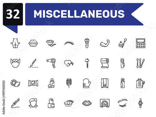 miscellaneous outline icon set featuring gluteus, salt, ax, wrist watch icons.