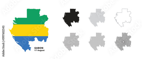 Set of isolated gabon maps. gabon flag overlaid with flag proportions. Maps and traveling around the world