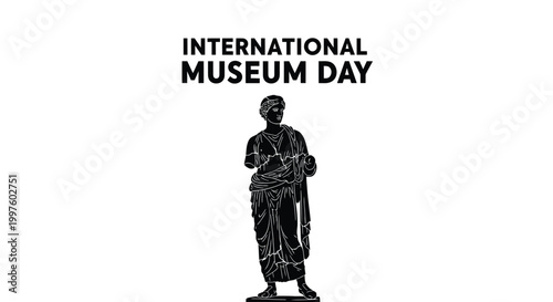 International Museum Day celebrated with a silhouette of ancient Greek sculpture on white background