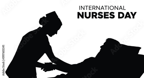 Silhouette of a dedicated nurse comforting and holding the hand of a patient in a bed