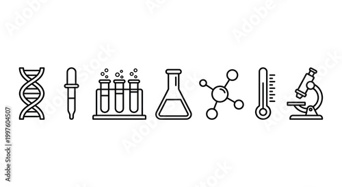 science lab icons set in black line art on white background