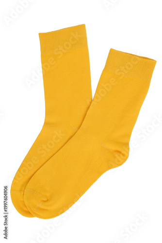 Yellow Socks on a White Background Showcasing Modern and Stylish Footwear Fashion