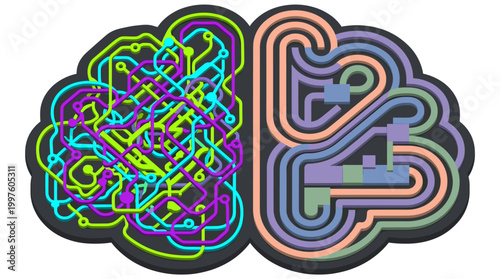A vibrant, abstract illustration of interconnected pathways, suggesting complex thought processes and innovation. Ideal for tech blogs, marketing mate