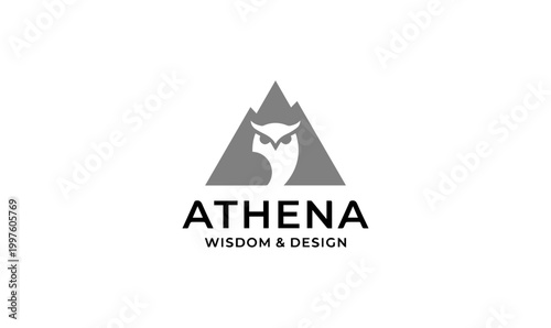 athena logo, Athena Wisdom & Design Logo – Owl and Mountain Silhouette Concept for Education, Creative Studio, and Consulting