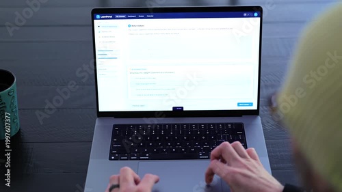 Older male university student receives alert warning notification for violating academic integrity policies by using AI chatbot for assignment concept