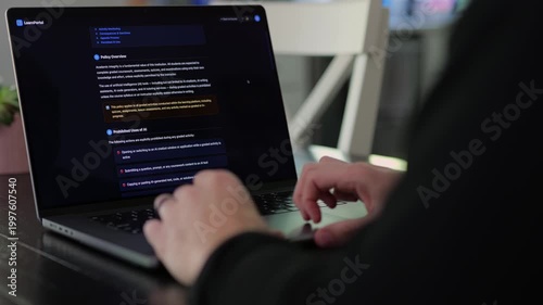 Older male university student receives alert warning notification for violating academic integrity policies by using AI chatbot for assignment concept