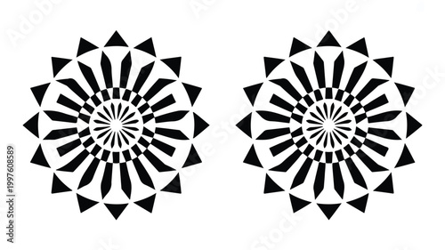 Black and white geometric mandala designs on white background