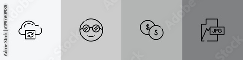web design outline icon set featuring cloud processing, nerd, investing, jpg icons.