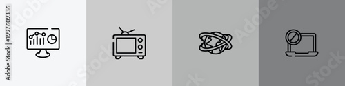 Foto internet security outline icon set featuring web analytics, broadcasting, networld, ban icons