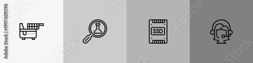 artificial intelligence outline icon set featuring electric fryer, science research, ssd, assistant icons.