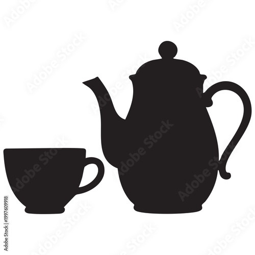 teapot and cup silhouette on white background high quality professional detailed modern elegant stylish clean crisp