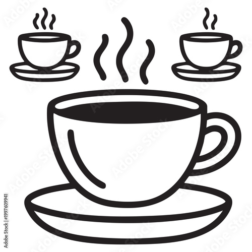 coffee cups with steam in black and white line art high quality professional detailed modern elegant