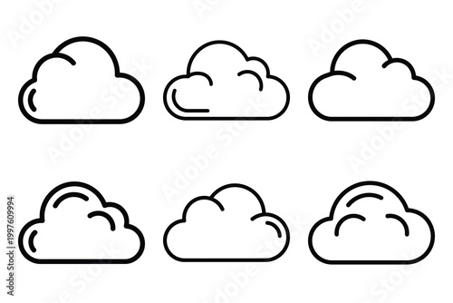 Hand drawn  cloud burst weather outline icon set. Minimal Line art weather icons.
