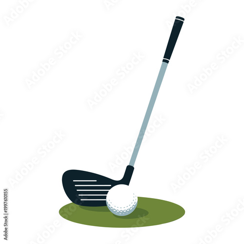 Golf club resting beside a white ball on green turf represents a classic sports activity that is perfect for leisure time and outdoor recreation enthusiasts looking to improve their swing technique.