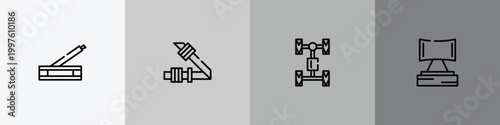 car parts outline icon set featuring car handbrake, car seat belt or safety belt, axle, headrest icons.