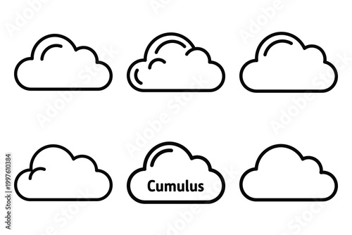Hand drawn  cumulus cloud weather outline icon set. Minimal Line art weather icons.