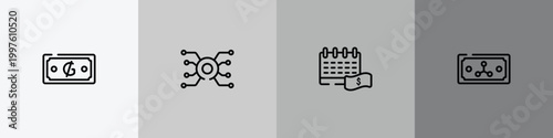 business outline icon set featuring safety box, video card, empathy, rudder icons.