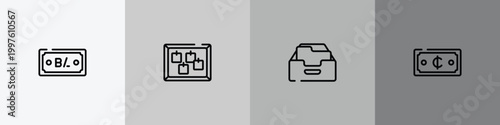marketing & seo outline icon set featuring electrical appliances, visitor, data mining, viral marketing icons.