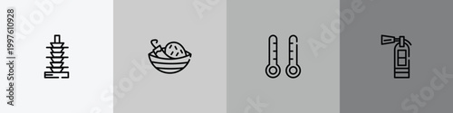 home automation outline icon set featuring null, spicy food, thermometers, extinguishing icons.