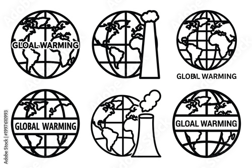 Hand drawn  global warming weather outline icon set. Minimal Line art weather icons.