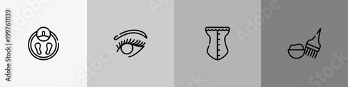 pretty outline icon set featuring big scale, woman eye, cor, hair dye kit icons.