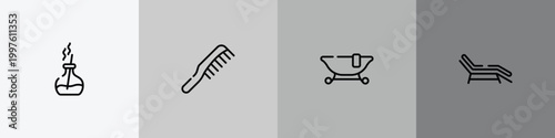 spa outline icon set featuring scent, hairdressing, , sunbed icons.