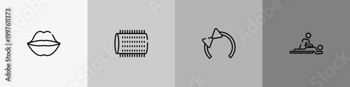pretty outline icon set featuring kiss, hair roller, hair tie, massages icons.