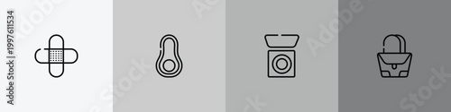 beauty outline icon set featuring band aid, avocado, bronzer, purse icons.
