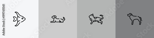 Obraz na plátně dog breeds fullbody outline icon set featuring angelfish, dog lying, toyger cat, rottweiler icons