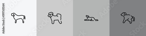 dog and training outline icon set featuring english mastiff, bichon, border collie, scold the dog icons.